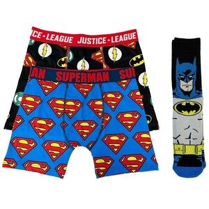 DC Comics Superman and Batman Boxer Briefs and Socks Set - Blue and Black